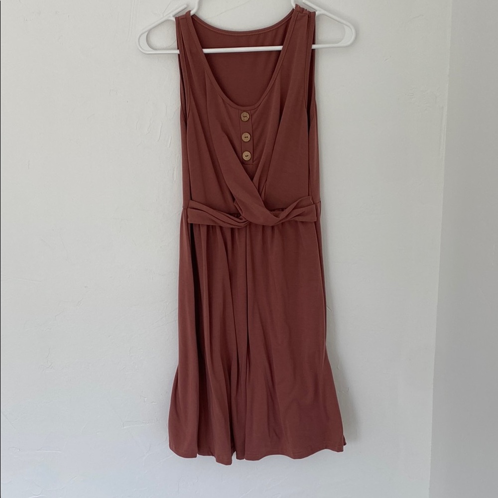 Sleeveless Button-Front Dress in Rust